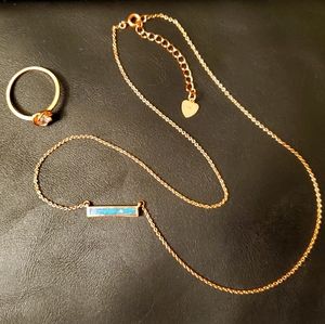 Rose gold Necklace with Blue Opal and Ring